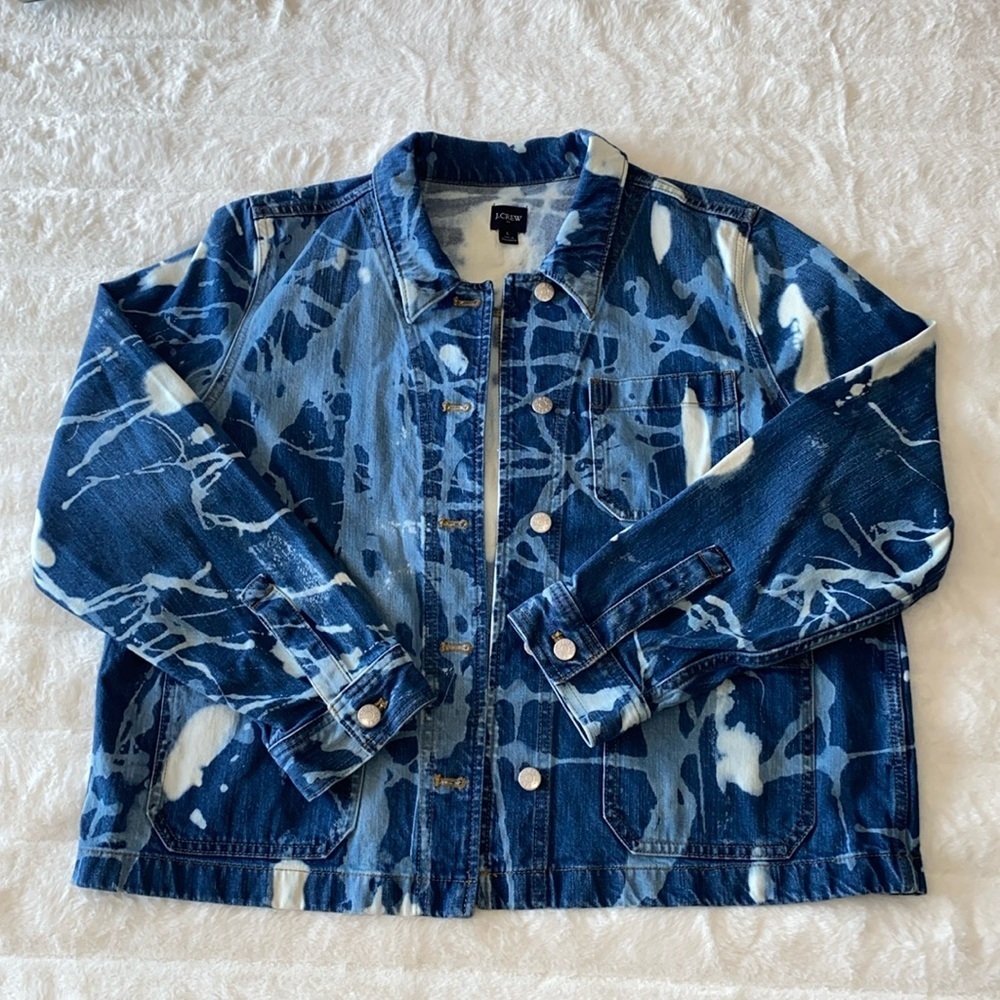 J. Crew Bleach Dyed Jean Jacket Sz Large (Sustainable J. Crew Reimagined)
